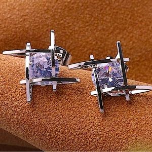 Caged Diamond Silver Zircon 3D Stud Earrings